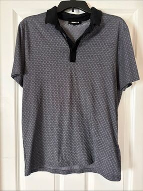 Express Men’s Gray Patterned Polo with Black Collar